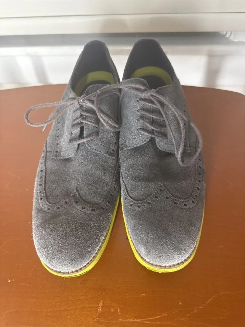 Cole Haan LunarGrand Grey Suede Wingtip Oxfords Men’s US 11 M Yellow Sole